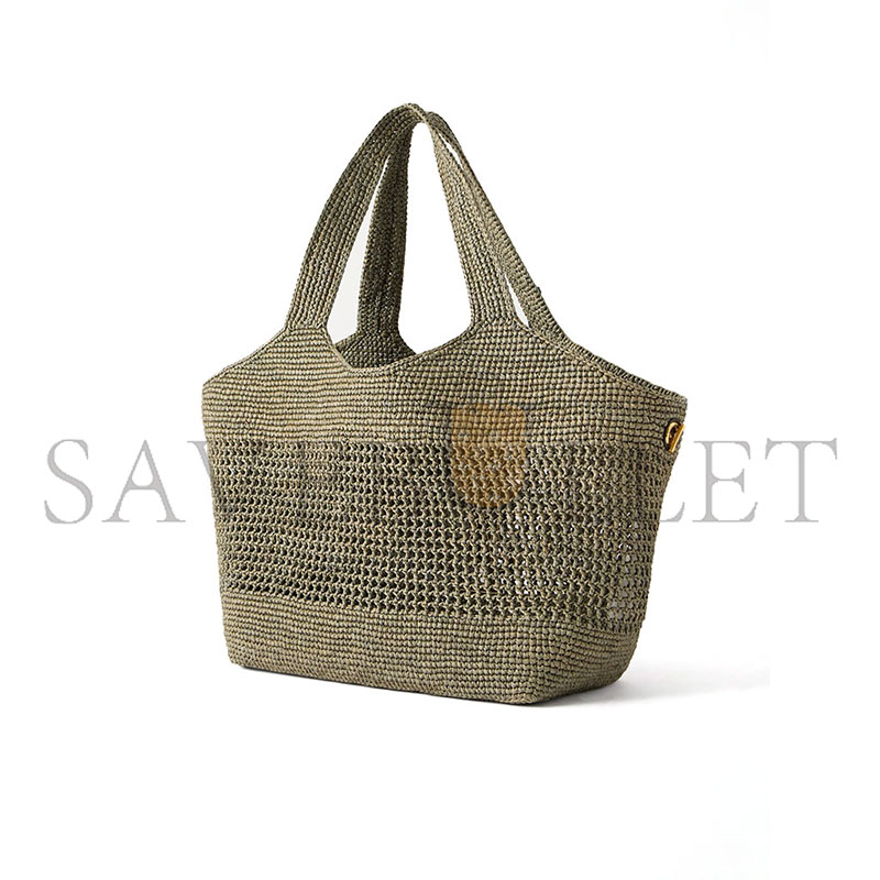 YSL ICARE MAXI LEATHER-TRIMMED RAFFIA TOTE (46*28*5cm) 